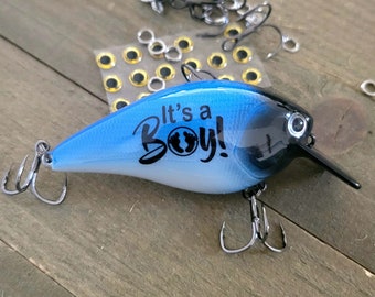 Fishing Lure Gender reveal, It's a Boy! Dad to be, Baby announcement , Fishing theme Gender reveal party, Personalized New Boy fishing lure