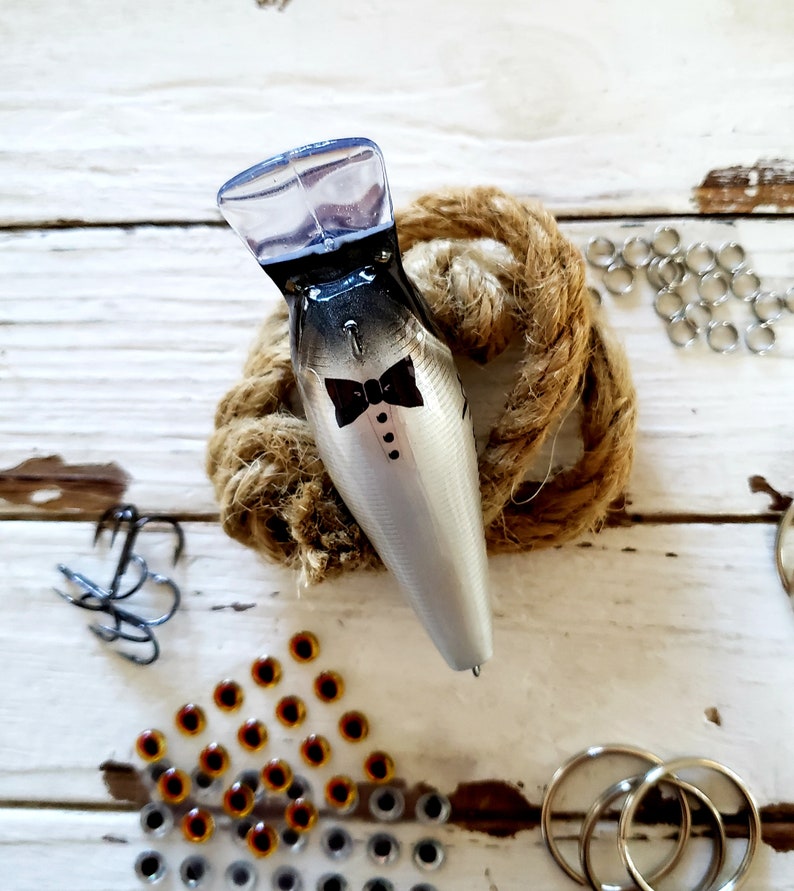 Fishing gifts from the Groom Custom fishing wedding themed bass lures Personalized Fishing Lures for a Best Man or Groomsmen Proposal
