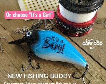 It's a Boy Baby Announcement for a fisherman - Personalized Pregnancy Fishing Lure Gift