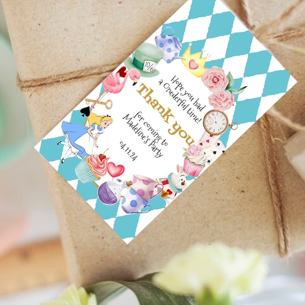 Alice in Wonderland Favor Tags Template, Editable Alice in Onederland 1st Birthday Favor Tag, One Birthday Decor - AW111