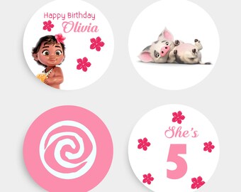 Moana Cupcake Toppers, Baby Moana Cake Toppers, Fiesta de cumpleaños de niña, Decoración de fiesta de Moana, Personalizado - IMPRIMIBLE - Archivo digital