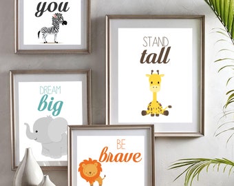 Zoo Animals Nursery Room Art, Nursery Quote Prints, Safari Nursery Decor, Baby Shower Gift, Newborn Gift, Kids Room Art, Wall Art - Set of 4