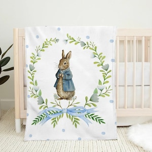 Peter Rabbit Blanket for Nursery Decor, Peter Rabbit Baby Blanket, Toddler Blankie, Baby Shower Gift, Newborn Gift, Plush Velveteen Blanket
