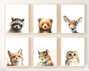 Set of 6 Woodland Nursery Prints, Woodland Baby Animals Nursery Décor, Nursery Wall Art, Baby Animal Prints, Gender Neutral Nursery Gift