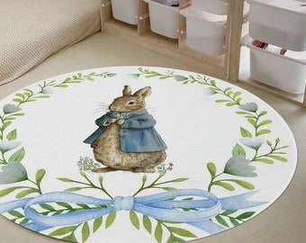 Peter Rabbit Round Rug for Nursery or Kids Playroom, Peter Rabbit Theme Nursery, Nursery Decor, Kids Bedroom Rug