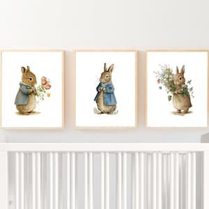 Juego de 3 impresiones de acuarela inspiradas en Peter Rabbit, arte infantil, decoración de habitación infantil, arte de pared infantil, regalo de baby shower, regalo de Pascua - Imprimible