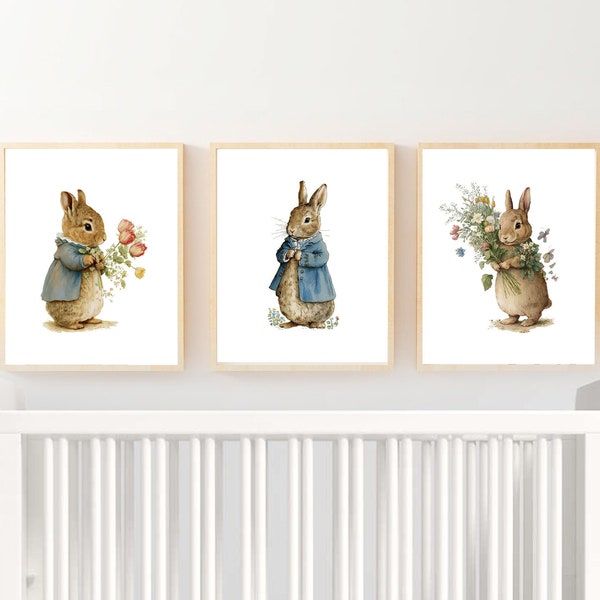 Peter Rabbit inspiré aquarelle imprime ensemble de 3, Nursery Art, Kids Room Decor, Nursery Wall Art, Baby Shower Gift, Easter Gift - Imprimable