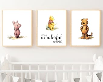 Winnie the Pooh Prints, Set of 3 Winnie the Pooh Inspired Wall Art, Baby Shower Pooh Bear, Baby's  Room Nursery Décor, New Baby Gift