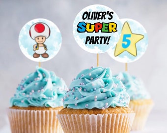Super Mario Bros Cupcake Toppers Template, Editable Mario Birthday Party Favor Tags, Mario Birthday Stickers - MB111