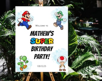 Super Mario Welcome Sign Template, Instant Editable Mario Birthday Party Sign, Welcome Party Sign - MB111