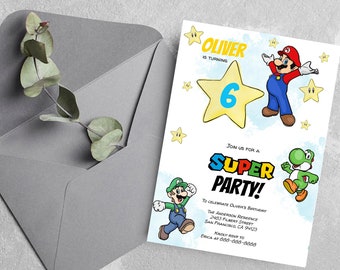 Super Mario Theme Birthday Party Invitation Template, Instant Editable Mario Birthday Invitations, Mario Luigi Yoshi Party - MB111