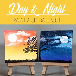 Paint & Sip Date Night Gift Box Set, Paint and Sip Gift for Him or Her, Paint Party Kit, Valentines Day Gift, Girls Night PJ Party Gift image 1