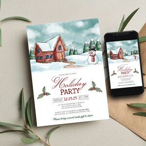 Editable Christmas Party Invitation, Christmas Party Invite, Printable Template, Holiday Party Announcement, Christmas Invitation Download