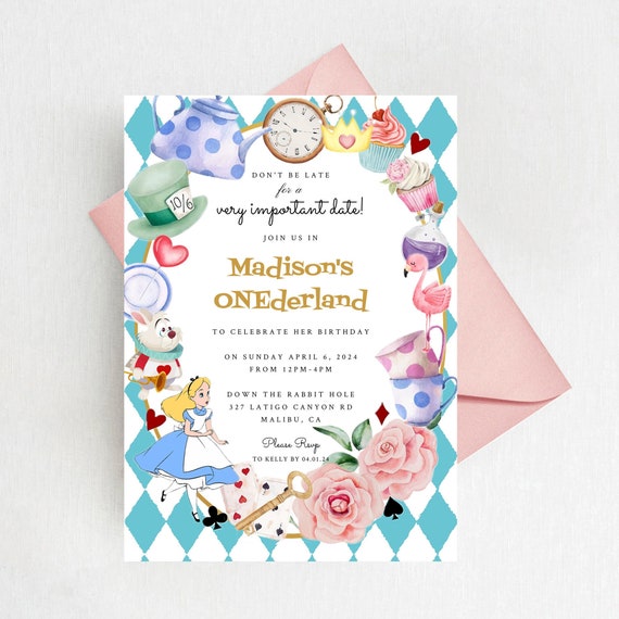 Alice in Wonderland Invitation with Photo - Edit Online Now