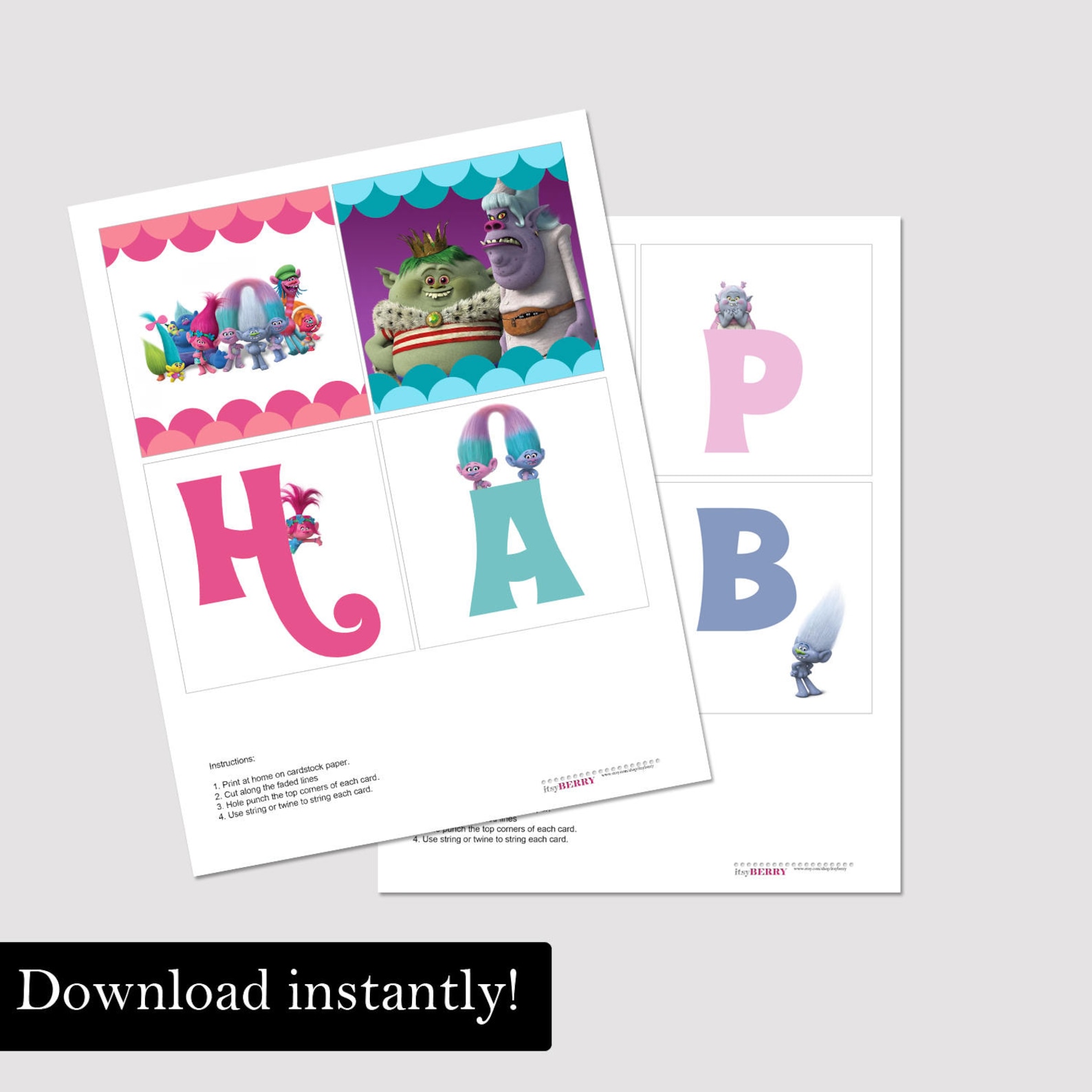 Trolls Birthday Banner, Happy Birthday Banner, Trolls Birthday Party ...