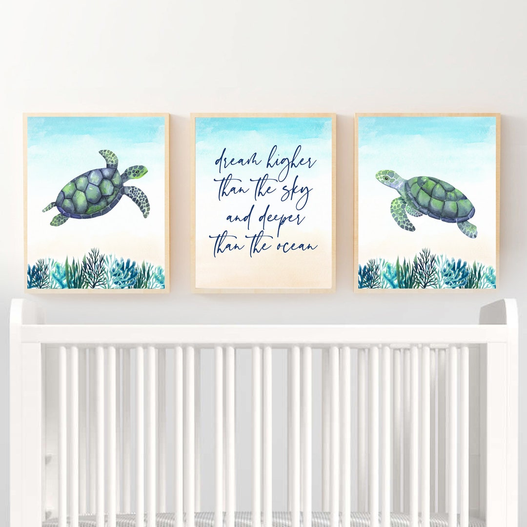 Turtle Nursery Wall Art Prints, Sea Turtle Nursery, Gender Neutral ...