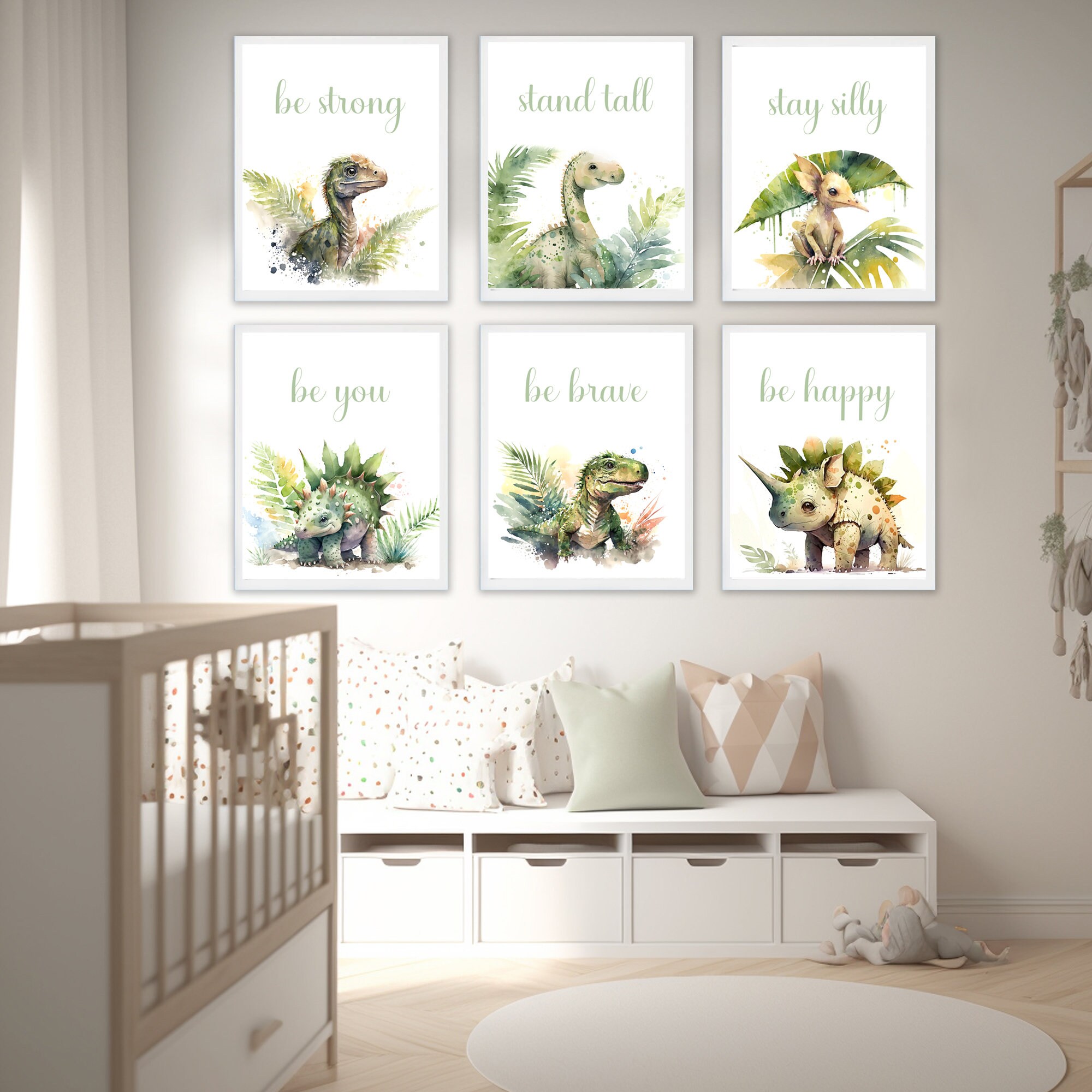 Set of 6 Nursery Prints, Baby Dinosaur Nursery Prints, Dinosaur Wall ...