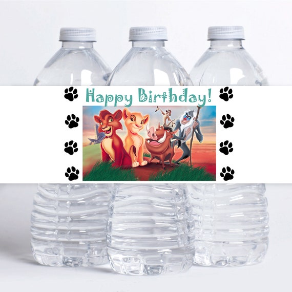 Roi Lion Etiquettes De Bouteille Deau Fete Danniversaire Etsy
