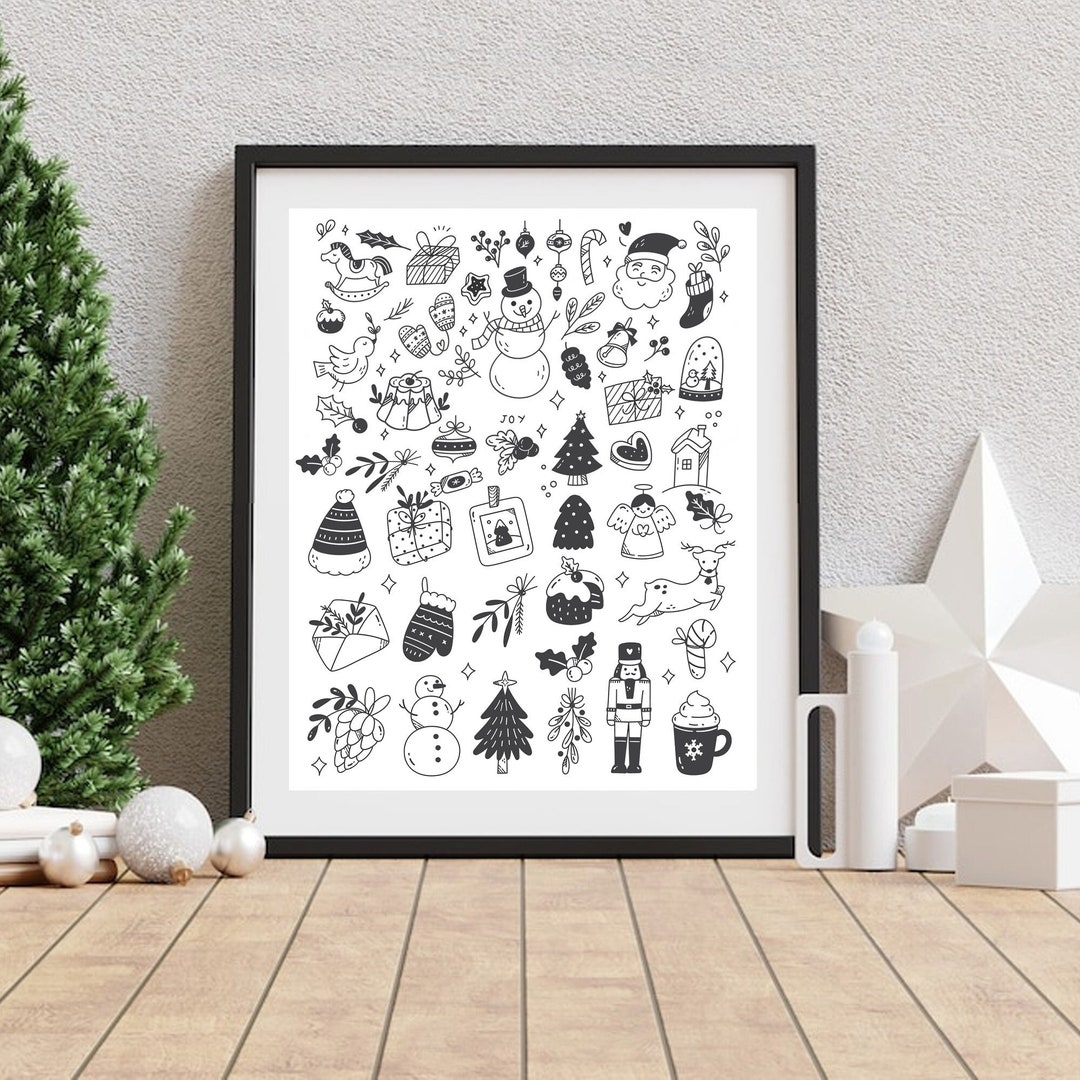 Christmas Doodle Art Printable Holiday Wall Art Cute - Etsy