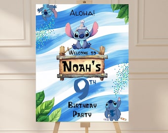 Stitchs Birthday Party Welcome Sign Template, Instant Editable Boy Birthday Party Sign, Printable Kids Party Sign, Aloha Birthday - LILO111