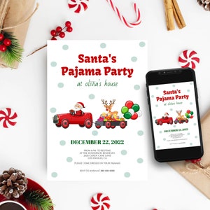 Kids Christmas Party Invitation, Editable Christmas Party Invite Template, Santas Pajama Party, Invitation for Holiday Party