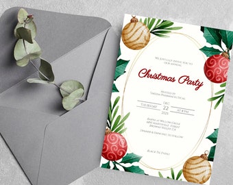 Christmas Party Invitation Editable Template, Printable Holiday Party Invite, Printable Christmas Invite, Christmas Invitation Download