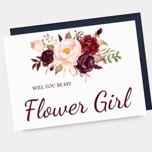 Sarai la mia cartolina da ragazza di fiori, carta di richiesta stampabile, matrimonio Marsala, acquerello floreale - DOWNLOAD immediato - WP1AC