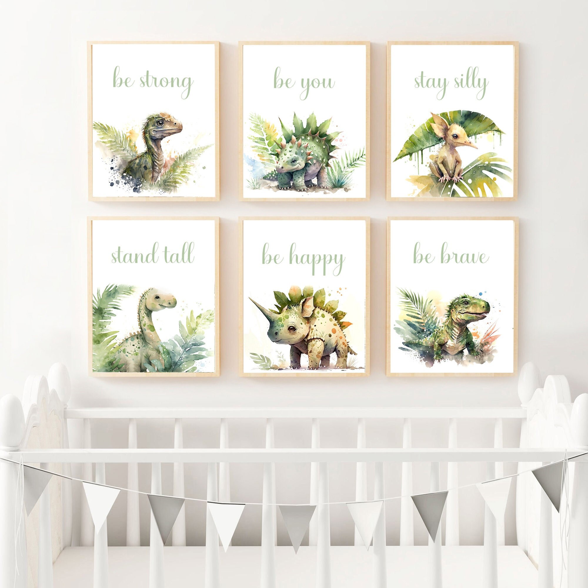 Set of 6 Nursery Prints, Baby Dinosaur Nursery Prints, Dinosaur Wall Art, Baby Boy Nursery, Watercolor Nursery Wall Art, Kids Room Decor
