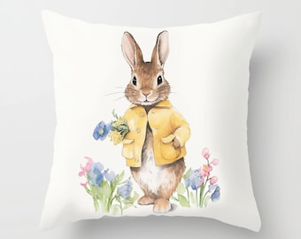Peter Rabbit Nursery Throw Pillow, Gender Neutral Nursery Décor, Beatrix Potter Theme Nursery, Baby Shower Gift, Easter Home Décor