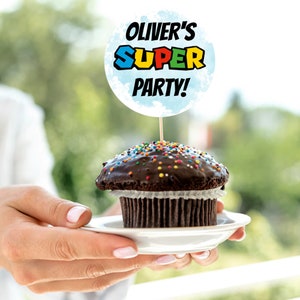 Super Mario Bros Cupcake Toppers Template, Editable Mario Birthday ...