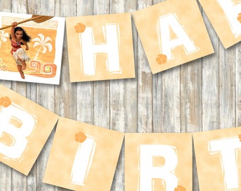 Moana Birthday Banner, Happy Birthday Banner, Moana Birthday Party, Luau Birthday, Disney Happy Birthday - PRINTABLE - INSTANT DOWNLOAD