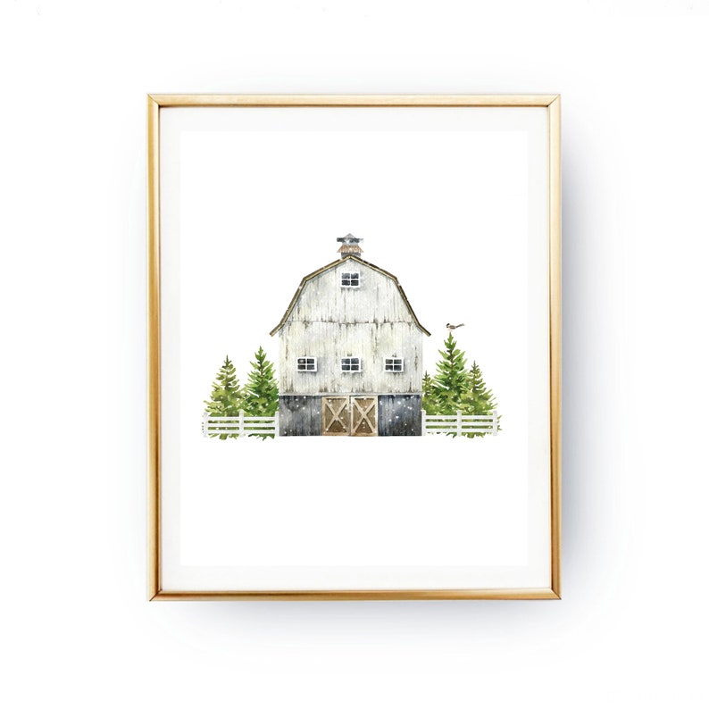 Winter Barn Printable, Holiday Wall Art, Snowy Farmhouse Christmas ...