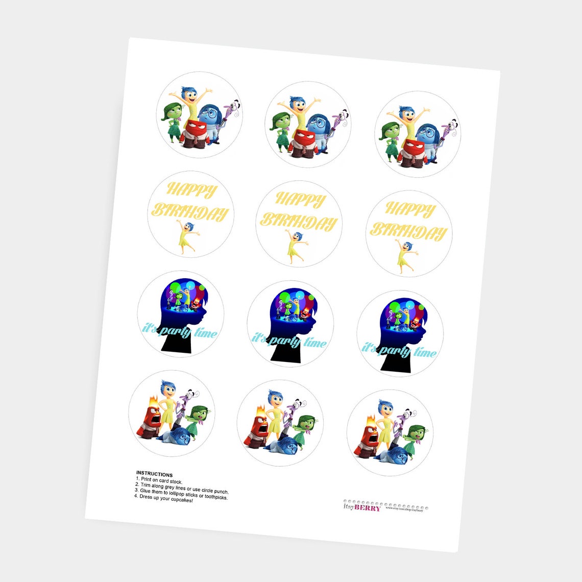 Inside Out Movie Cupcake Toppers Happy Birthday Cake Toppers - Etsy
