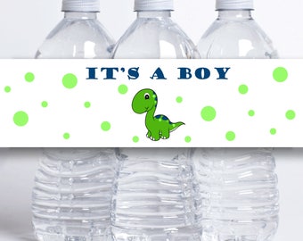 Water Bottle Labels, Dinosaur Baby Shower, It's a Boy, Cute Baby Dinosaur, Baby Boy, Shower Decor - PRINTABLE - INSTANT DOWNLOAD - BS01GD