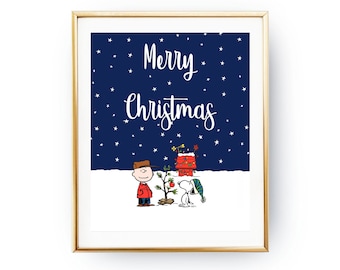 Charlie Brown Christmas, Snoopy and Charlie Christmas, Merry Christmas Poster, Holiday Home Decor, Wall Art - Printable - INSTANT DOWNLOAD