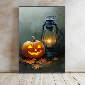 Spooky Pumpkin Halloween Wall Art Printable Jack-O-Lantern Decor, Spooky Halloween Decor, Vintage Halloween Painting, Halloween Poster Print