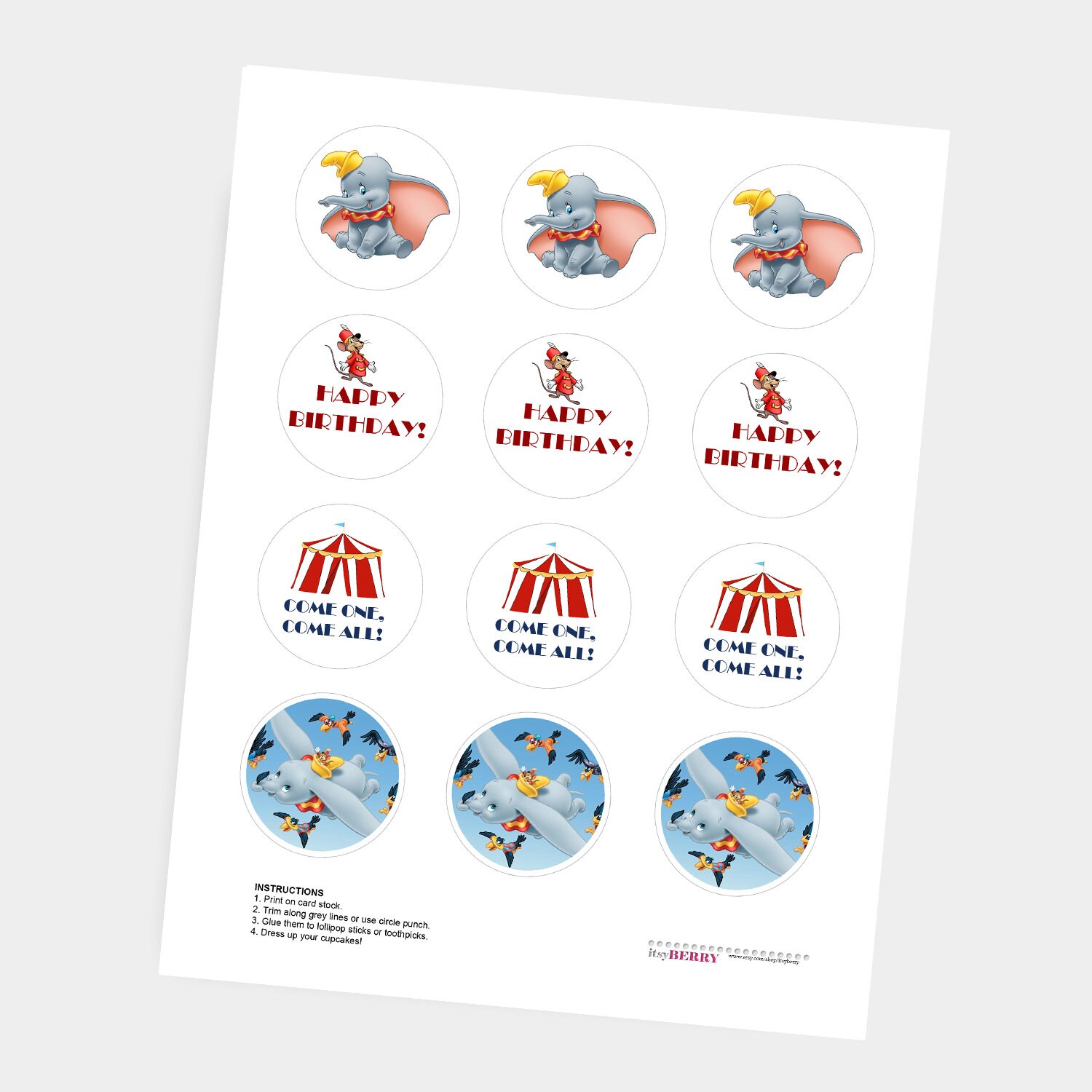 Dumbo Birthday Cupcake Toppers Happy Birthday Cake Toppers Etsy