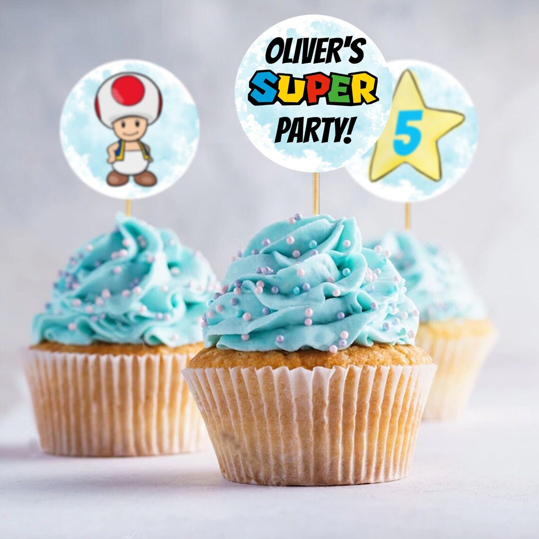 Super Mario Bros Cupcake Toppers Template, Editable Mario Birthday ...