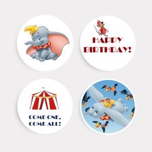 Dumbo Verjaardag Cupcake Toppers, Happy Birthday Cake Toppers, Dumbo Party, Circus Party, Favor Tags - PRINTBAAR - INSTANT DOWNLOAD