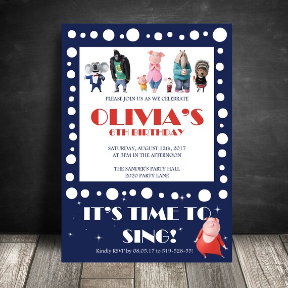sing movie birthday invitation