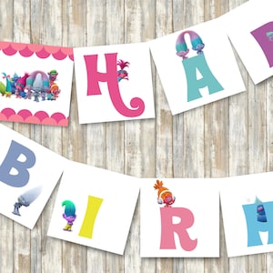 Trolls Birthday Banner, Happy Birthday Banner, Trolls Birthday Party, Party Banner, Troll Party - PRINTABLE - INSTANT DOWNLOAD