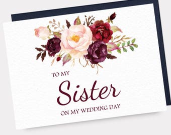To My Sister Card, Sister of the Bride, Sister of the Groom, Wedding Day Cards, Thank you Note, Marsala Wedding - INSTANT DOWNLOAD - WP1AC
