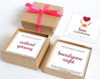 Love Coupon Gift Box for Him or Her, Coupons for Husband, Fun Anniversary Gift for Wife, Boyfriend Gift, Unique Couples Valentines Gift