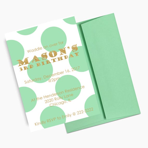Mint and Gold Birthday Invitation Polka Dot Invitation Boy Etsy