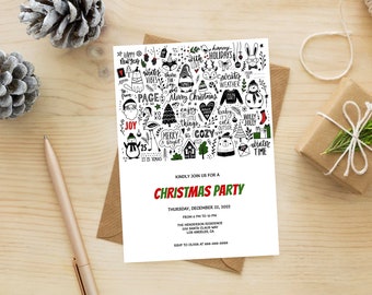 Christmas Party Invitation Editable Template, Printable Holiday Party Invite, Printable Christmas Invite, Christmas Invitation Download