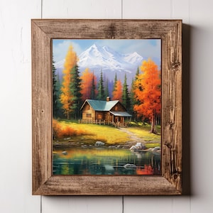 Fall Landscape Mountain Print Rustic, Moody Autumn Countryside Painting, Farmhouse Décor, Fall Home Wall Print, Autumn Colors Landscape