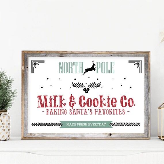 Farmhouse Christmas Kitchen Sign Print, North Pole Christmas Kitchen Decor, Milk and Cookie Sign, Christmas Wall Art - INSTANT DOWNLOAD