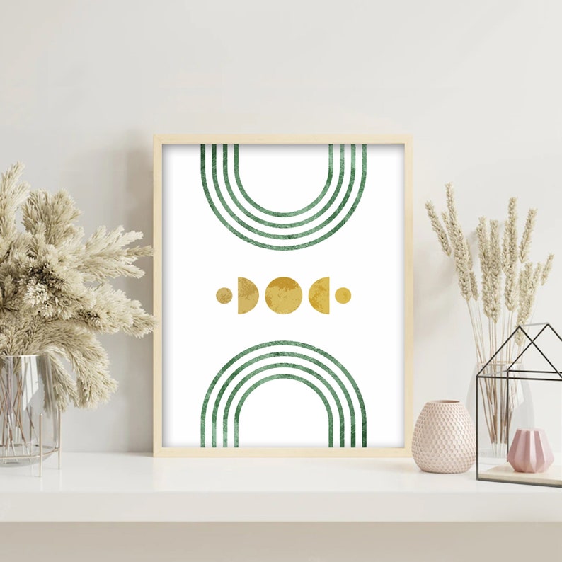 Boho Emerald Green Wall Art Print Set Emerald and Gold Moon - Etsy