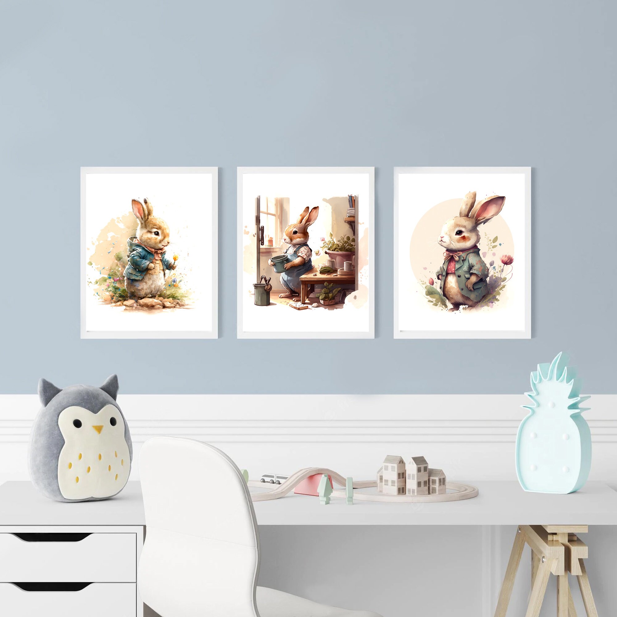 Whimsical Rabbit Print Set, Set of 3 Peter Rabbit Inspired Prints ...