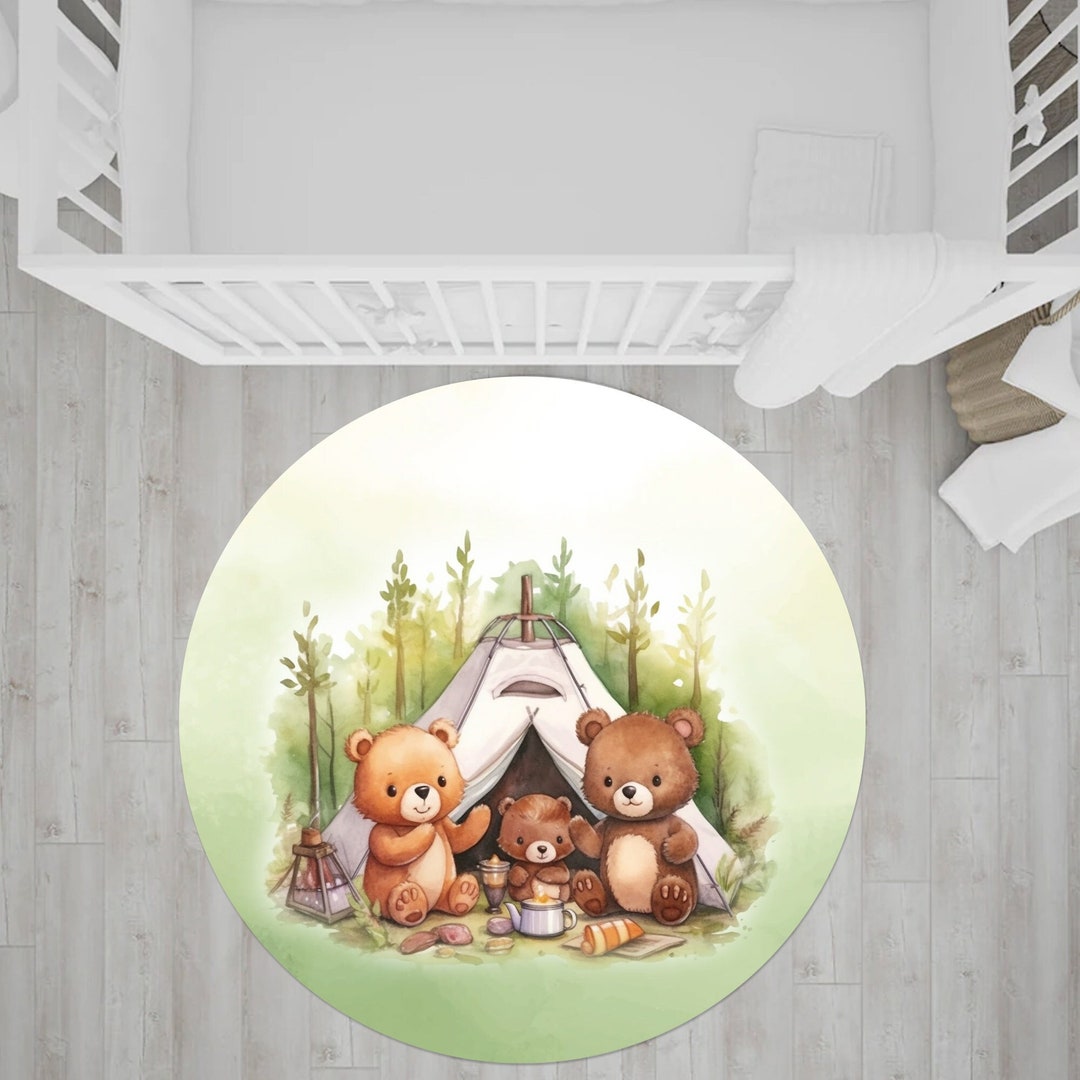 Woodland Nursery Rug, Forest Theme Nursery Rug, Teddy Bear Rug for